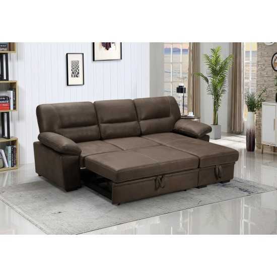 Kipling Saddle Brown Microfiber Reversible Sleeper Sectional Sofa Chaise