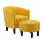Camilla Yellow Fabric Barrel Chair with Ottoman
