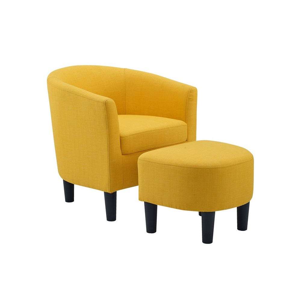 Camilla Yellow Fabric Barrel Chair with Ottoman Camilla Yellow Fabric Barrel Chair with Ottoman