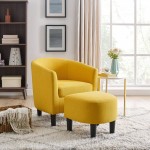Camilla Yellow Fabric Barrel Chair with Ottoman