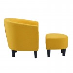 Camilla Yellow Fabric Barrel Chair with Ottoman