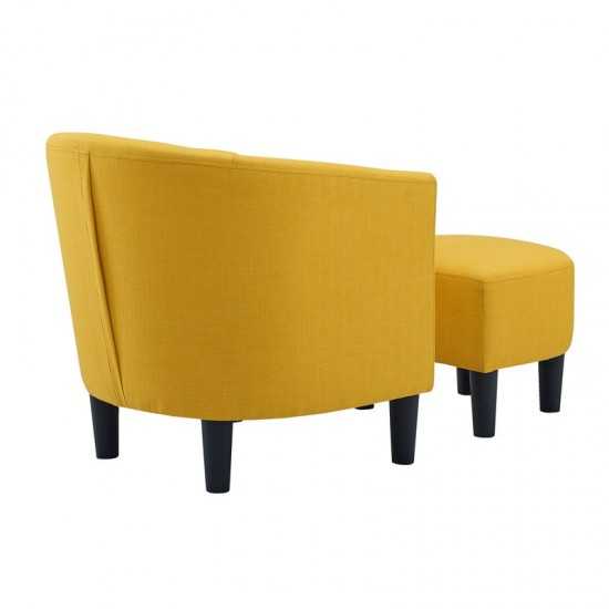 Camilla Yellow Fabric Barrel Chair with Ottoman