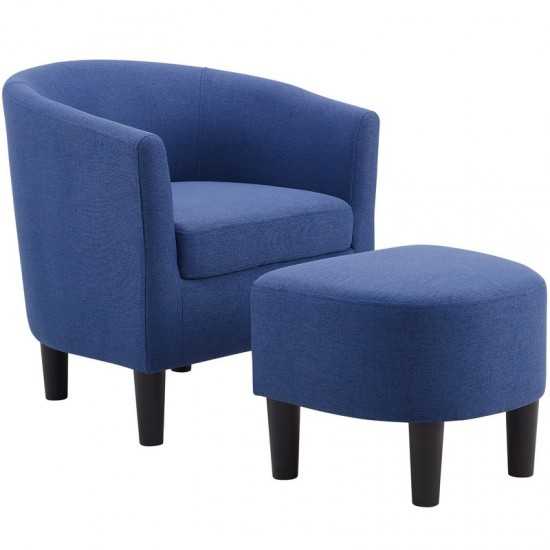 Camilla Blue Fabric Barrel Chair with Ottoman