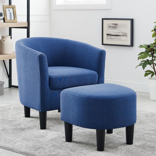 Camilla Blue Fabric Barrel Chair with Ottoman