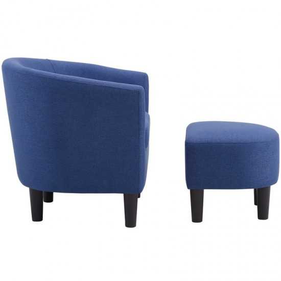 Camilla Blue Fabric Barrel Chair with Ottoman