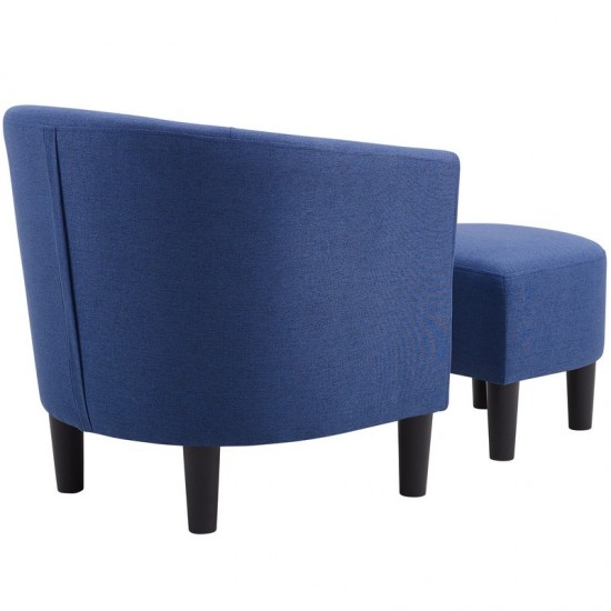 Camilla Blue Fabric Barrel Chair with Ottoman