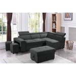 Henrik Dark Gray Sleeper Sectional Sofa with Storage Ottoman and 2 Stools