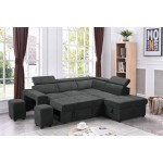 Henrik Dark Gray Sleeper Sectional Sofa with Storage Ottoman and 2 Stools