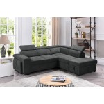 Henrik Dark Gray Sleeper Sectional Sofa with Storage Ottoman and 2 Stools