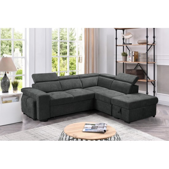 Henrik Dark Gray Sleeper Sectional Sofa with Storage Ottoman and 2 Stools