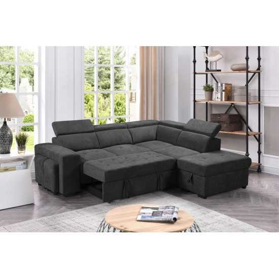 Henrik Dark Gray Sleeper Sectional Sofa with Storage Ottoman and 2 Stools