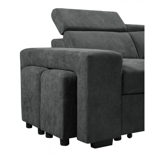 Henrik Dark Gray Sleeper Sectional Sofa with Storage Ottoman and 2 Stools