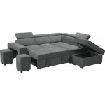 Henrik Light Gray Sleeper Sectional Sofa with Storage Ottoman and 2 Stools