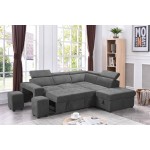 Henrik Light Gray Sleeper Sectional Sofa with Storage Ottoman and 2 Stools