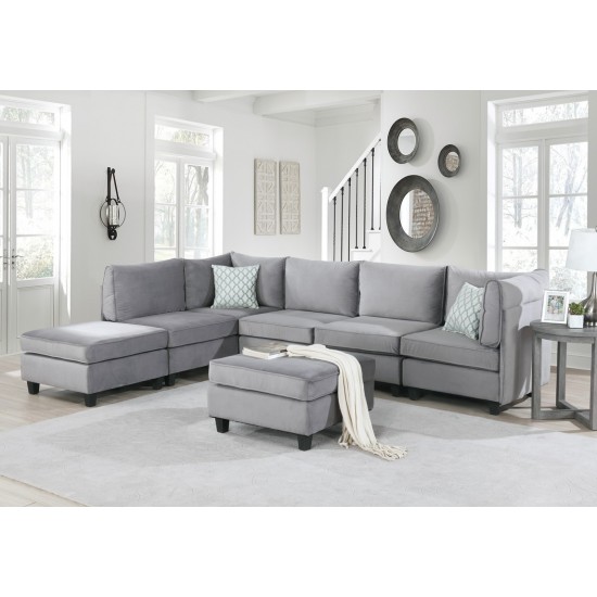 Zelmira Gray Velvet 7Pc Modular Sectional Sofa