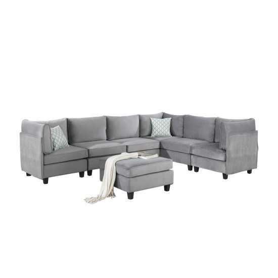 Simona Gray Velvet 7Pc Modular Sectional Sofa