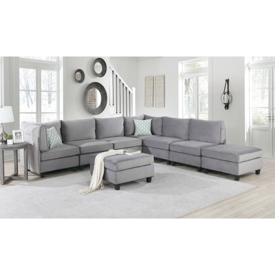 Zelmira Gray Velvet 8Pc Modular Sectional Sofa
