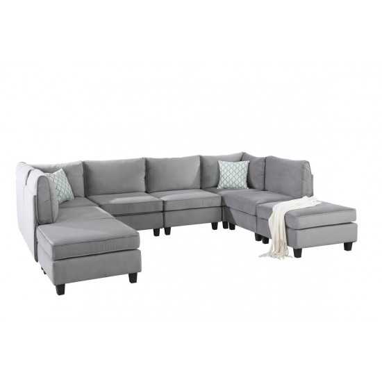 Zelmira Gray Velvet 8Pc Modular Sectional Sofa