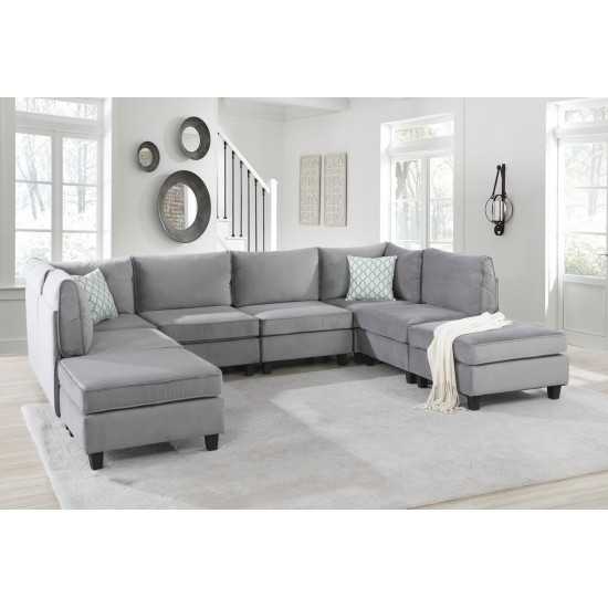 Simona Gray Velvet 8Pc Modular Sectional Sofa