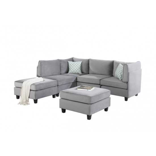 Simona Gray Velvet 6Pc Modular Sectional Sofa