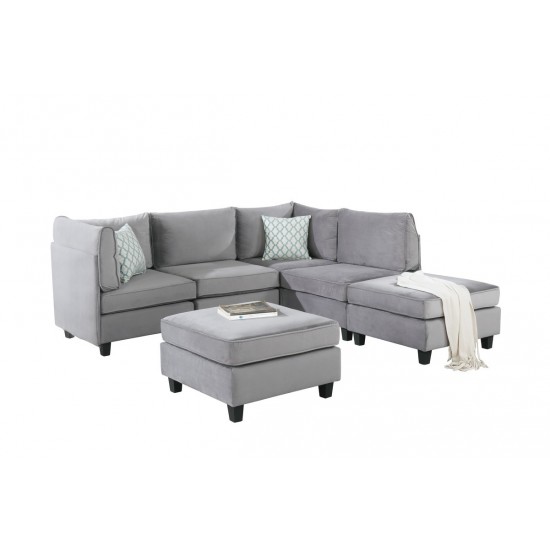 Simona Gray Velvet 6Pc Modular Sectional Sofa