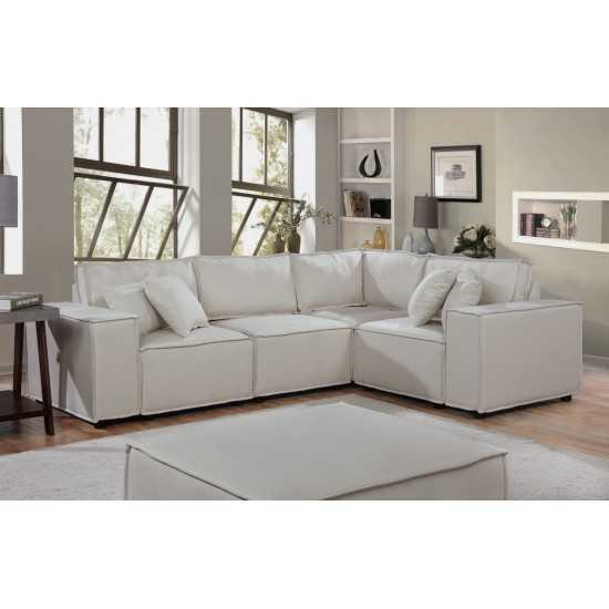 Melrose Modular Sectional Sofa with Ottoman in Beige Linen