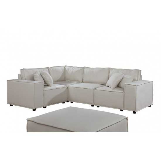 Melrose Modular Sectional Sofa with Ottoman in Beige Linen