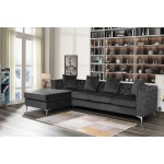 Ryan Dark Gray Velvet Reversible Sectional Sofa Chaise with Nail-Head Trim