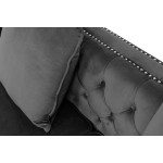 Ryan Dark Gray Velvet Reversible Sectional Sofa Chaise with Nail-Head Trim