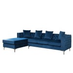 Ryan Deep Blue Velvet Reversible Sectional Sofa Chaise with Nail-Head Trim