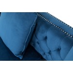 Ryan Deep Blue Velvet Reversible Sectional Sofa Chaise with Nail-Head Trim