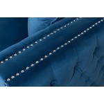 Ryan Deep Blue Velvet Reversible Sectional Sofa Chaise with Nail-Head Trim