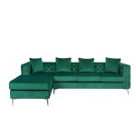 Ryan Green Velvet Reversible Sectional Sofa Chaise with Nail-Head Trim