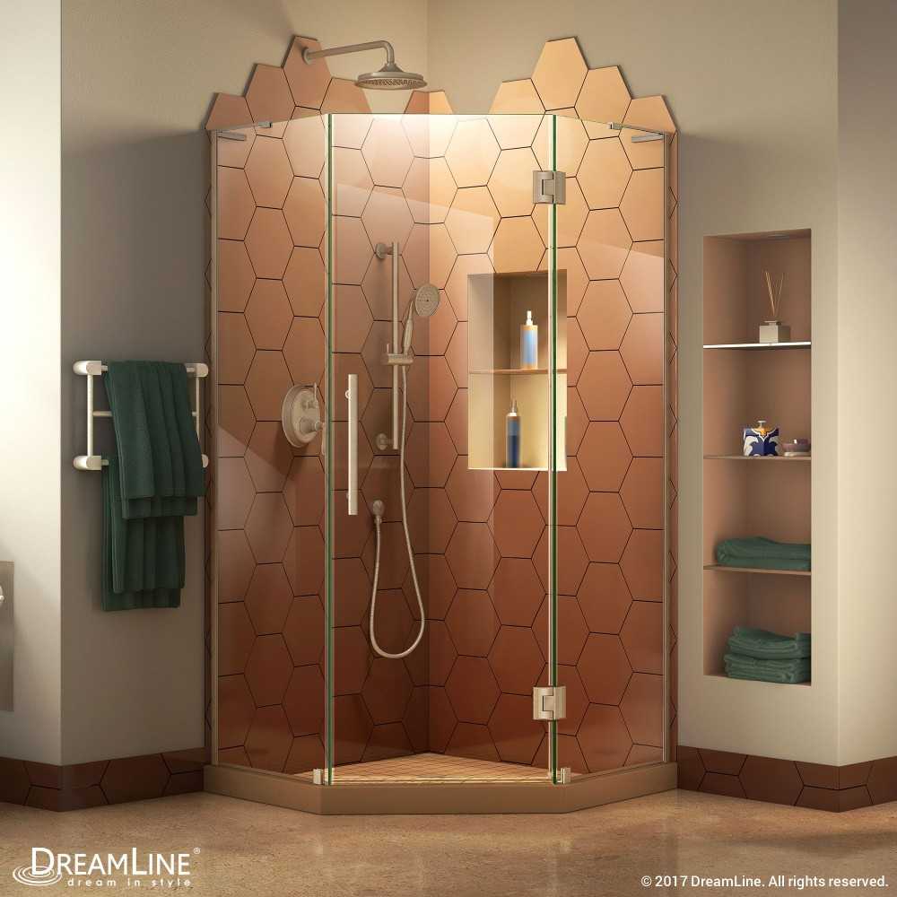 Prism Plus 36 in. x 72 in. Frameless Neo-Angle Hinged Shower Enclosure in Brushed Nickel