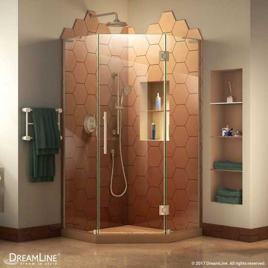Prism Plus 40 in. x 72 in. Frameless Neo-Angle Hinged Shower Enclosure in Brushed Nickel