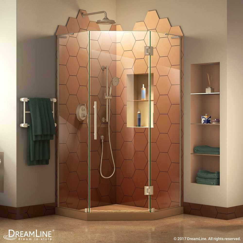 Prism Plus 40 in. x 72 in. Frameless Neo-Angle Hinged Shower Enclosure in Brushed Nickel