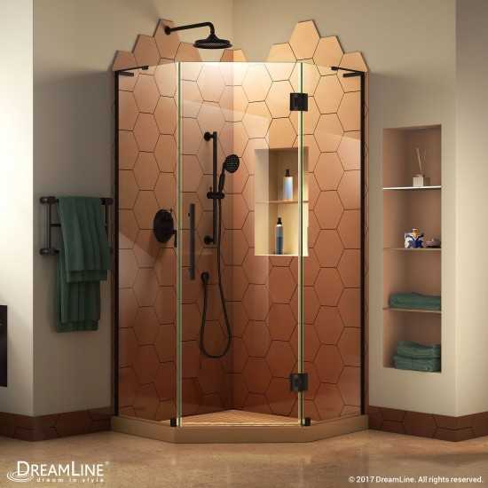 Prism Plus 34 in. x 72 in. Frameless Neo-Angle Hinged Shower Enclosure in Satin Black
