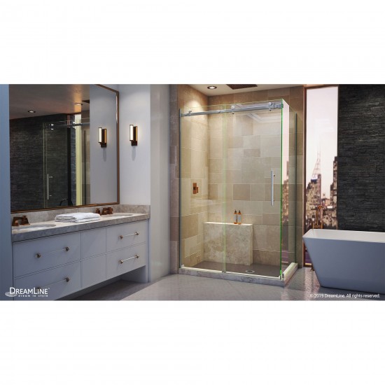 Enigma Air 34 3/4 in. D x 48 3/8 in. W x 76 in. H Frameless Sliding Shower Enclosure in Brushed Stainless Steel