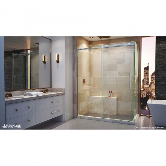 Enigma Air 34 3/4 in. D x 60 3/8 in. W x 76 in. H Frameless Sliding Shower Enclosure in Brushed Stainless Steel