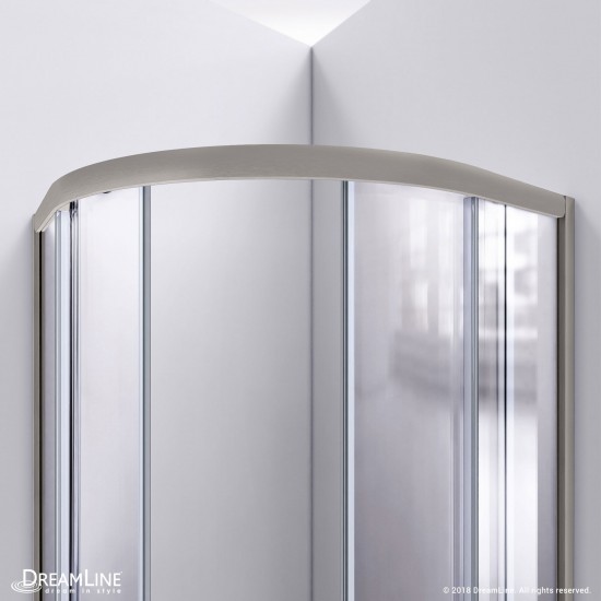 Prime 33 in. x 74 3/4 in. Semi-Frameless Frosted Glass Sliding Shower Enclosure in Brushed Nickel with Biscuit Base Kit