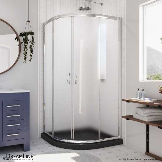 Prime 33 in. x 74 3/4 in. Semi-Frameless Frosted Glass Sliding Shower Enclosure in Chrome with Black Base Kit