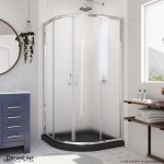 Prime 38 in. x 74 3/4 in. Semi-Frameless Frosted Glass Sliding Shower Enclosure in Chrome with Black Base Kit