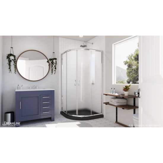 Prime 38 in. x 74 3/4 in. Semi-Frameless Frosted Glass Sliding Shower Enclosure in Chrome with Black Base Kit
