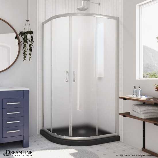 Prime 33 in. x 74 3/4 in. Semi-Frameless Frosted Glass Sliding Shower Enclosure in Brushed Nickel with Black Base Kit