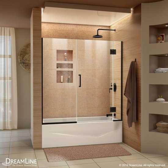 Unidoor-X 58-58 1/2 in. W x 58 in. H Frameless Hinged Tub Door in Satin Black