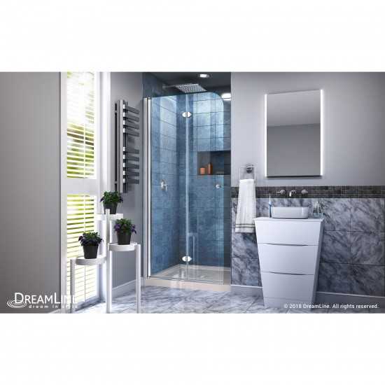 Aqua Fold 36 in. D x 36 in. W x 74 3/4 in. H Frameless Bi-Fold Shower Door in Chrome with Biscuit Acrylic Base Kit