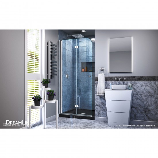 Aqua Fold 36 in. D x 36 in. W x 74 3/4 in. H Frameless Bi-Fold Shower Door in Chrome with Black Acrylic Base Kit