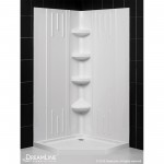 36 in. x 36 in. x 75 5/8 in. H Neo-Angle Shower Base and QWALL-2 Acrylic Corner Backwall Kit in White