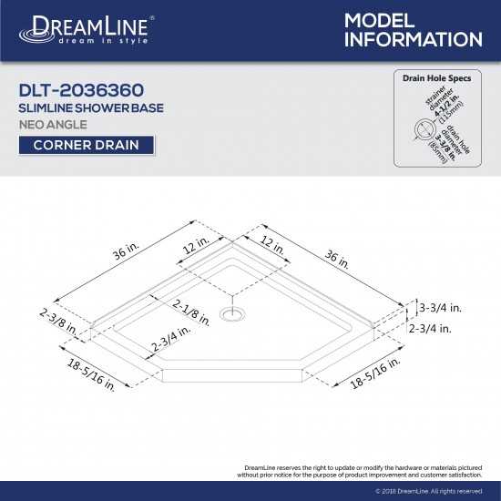 36 in. x 36 in. x 75 5/8 in. H Neo-Angle Shower Base and QWALL-2 Acrylic Corner Backwall Kit in White