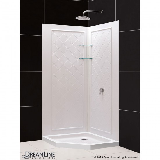 40 in. x 40 in. x 76 3/4 in. H Neo-Angle Shower Base and QWALL-4 Acrylic Corner Backwall Kit in White